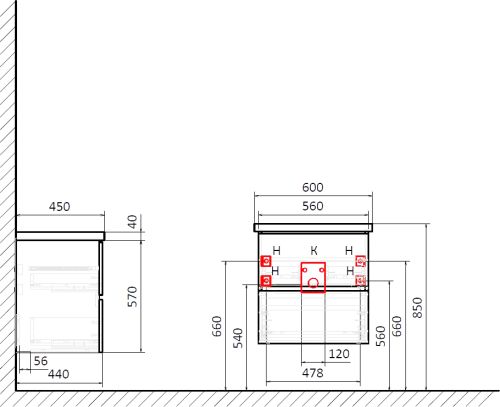 Тумба с раковиной STWORKI Колдинг 60, антрацит, с раковиной Moduo 40 RING, столешница серая матовая в Волгограде