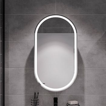 Зеркало-шкаф STWORKI Мальмё МВК074 45 с подсветкой, белый, прямоугольный, навесной, овальный, в стиле лофт в #REGION_NAME_DECLINE_PP#