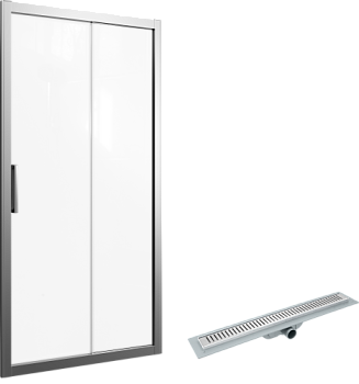 Комплект  Душевая дверь в нишу STWORKI Стокгольм 100 см профиль хром матовый, раздвижная, прозрачное стекло + Душевой лоток CK DRAIN AQCP11-60 Stick 6 в #REGION_NAME_DECLINE_PP#