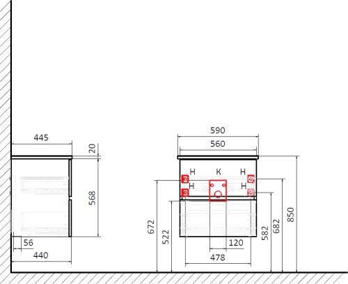 Тумба с раковиной STWORKI Колдинг 60, антрацит, с раковиной Moduo 40 RING, столешница серая матовая в Волгограде